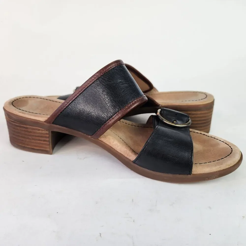 Dansko Lenny Sandal Double Strap Block Heel Leather EU 41 US 10.5-11 Black Brown
